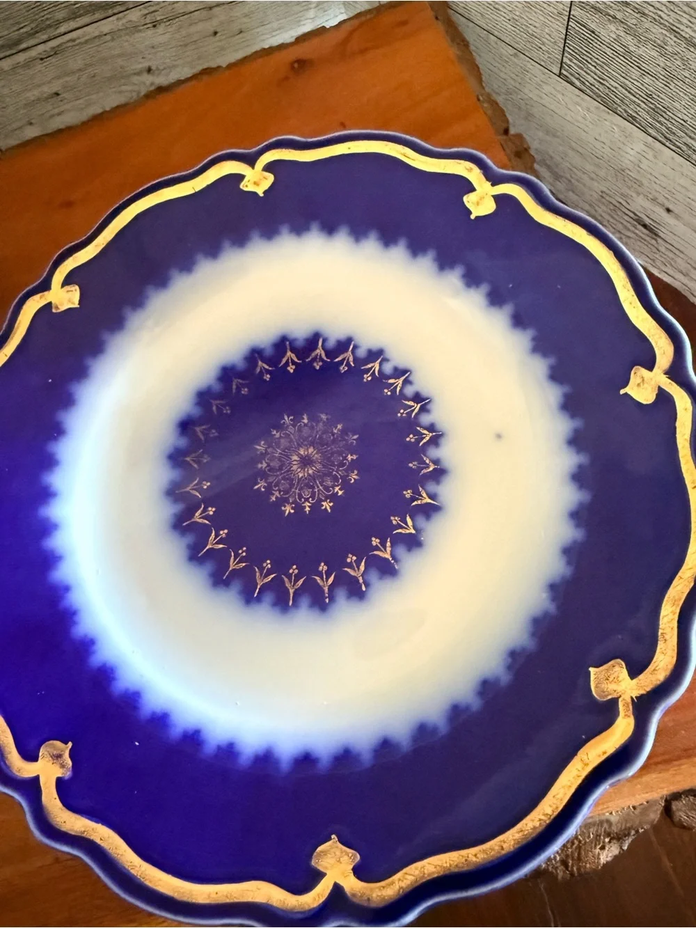 Vintage W H Grindley & Co Marquis Blue And Gold Plate, England set of 3